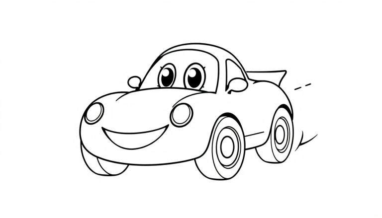 A smiling cartoon car ready for a color panel adventure.