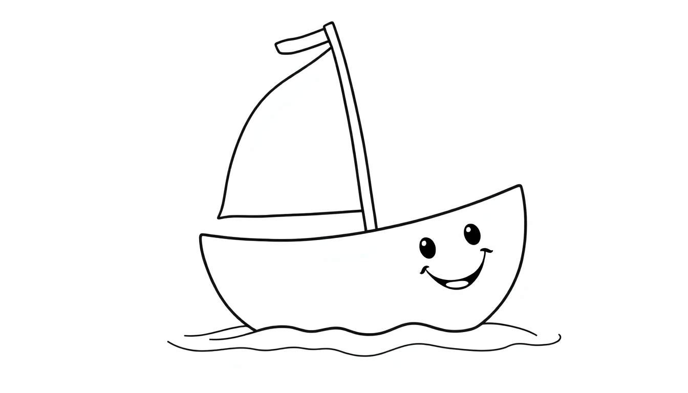 A happy cartoon sailboat ready for coloring, part of a fun color panel.