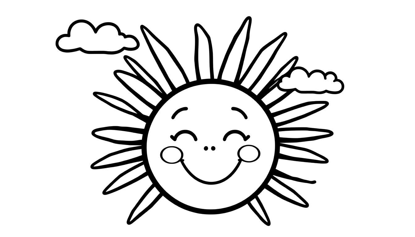 A cheerful sun with a big smile and rays, perfect for a black and white color panel.