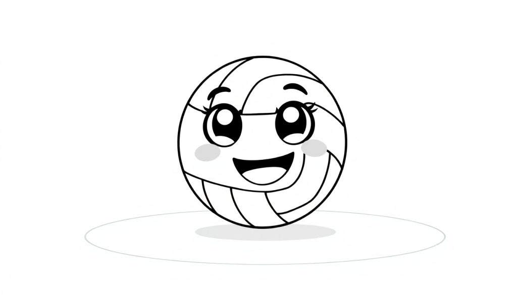 A cute black and white volleyball with a happy face, ready for coloring! This color panel is great for kids. A fun game awaits!