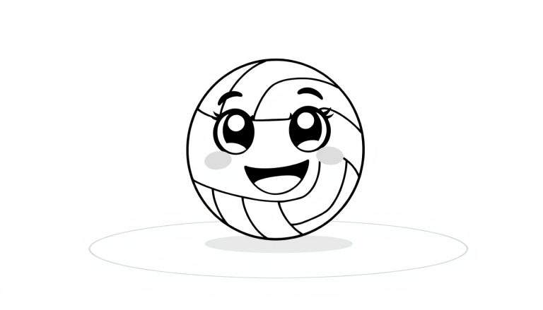 A cute black and white volleyball with a happy face, ready for coloring! This color panel is great for kids. A fun game awaits!