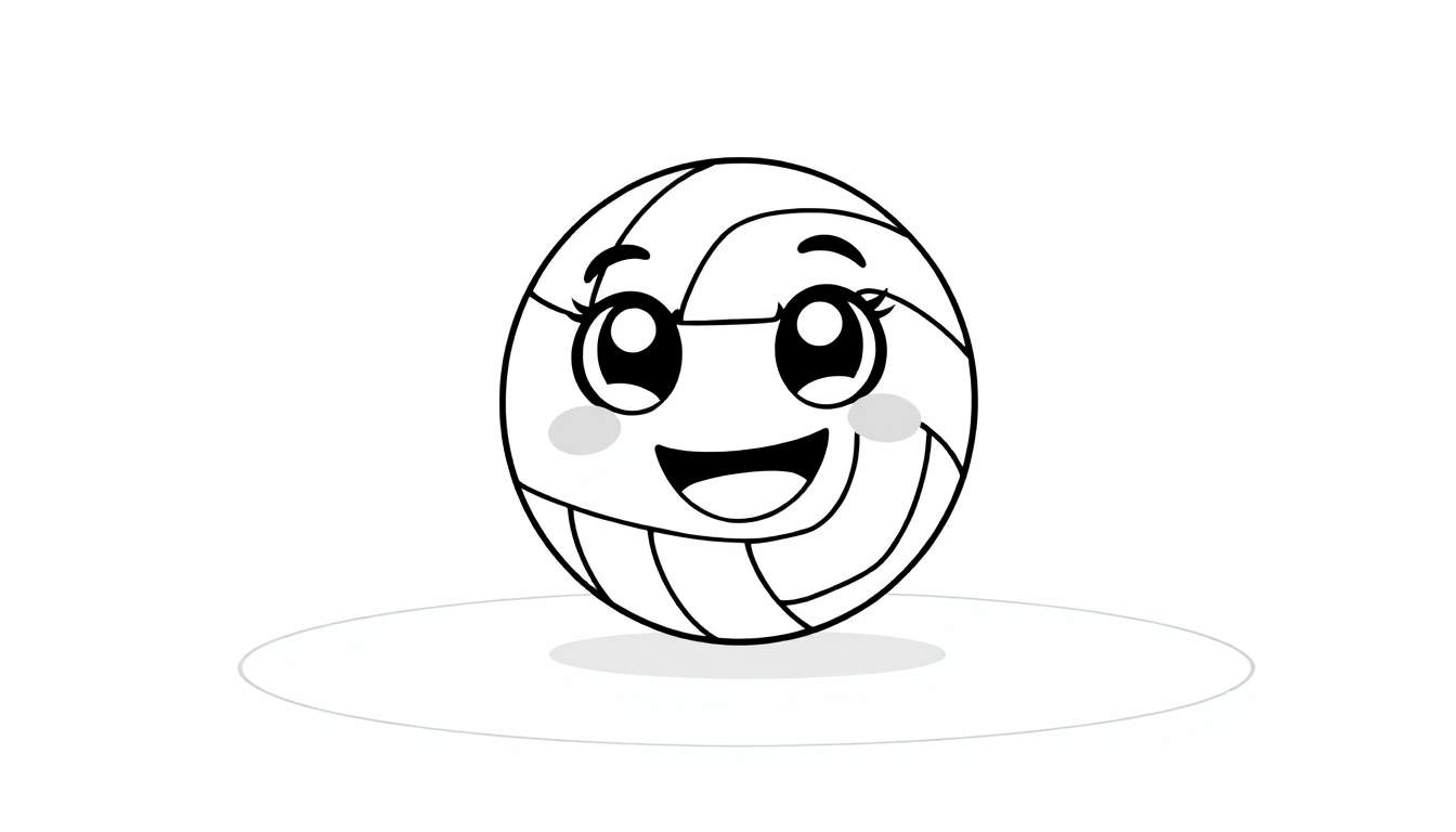 A cute black and white volleyball with a happy face, ready for coloring! This color panel is great for kids. A fun game awaits!