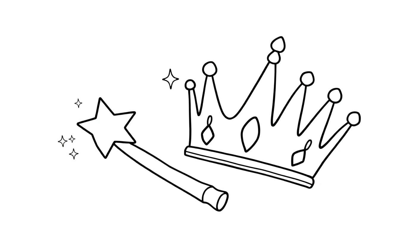 A magical color panel with a sparkling star wand and a royal crown.