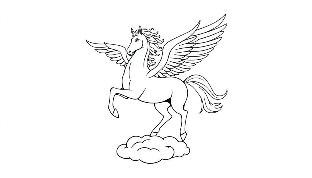 A majestic Pegasus coloring panel, ready to fly.