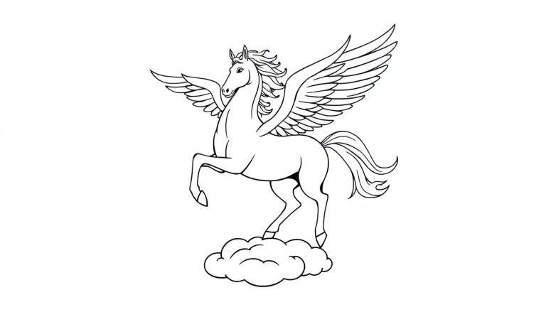 A majestic Pegasus coloring panel, ready to fly.