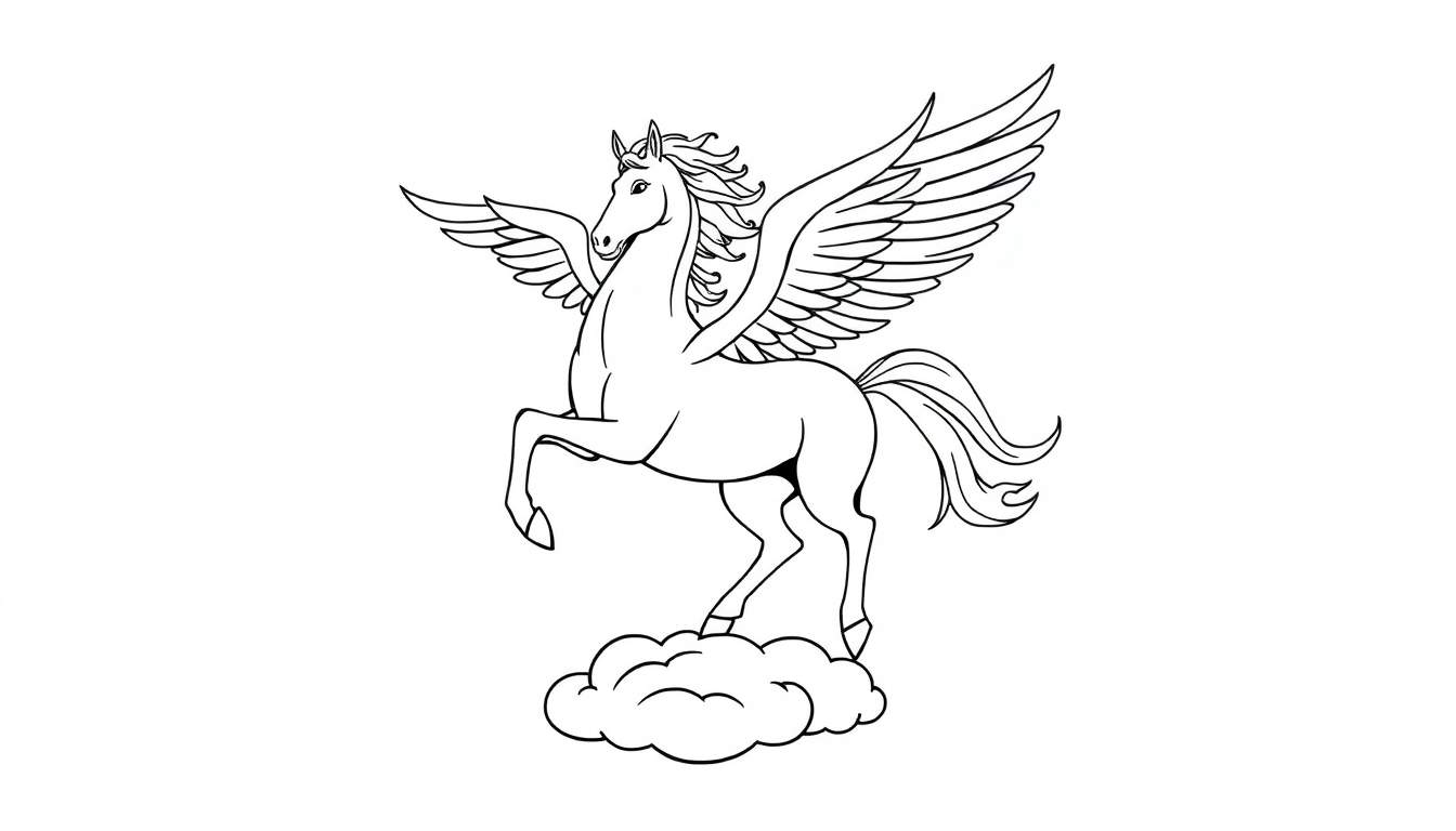 A majestic Pegasus coloring panel, ready to fly.