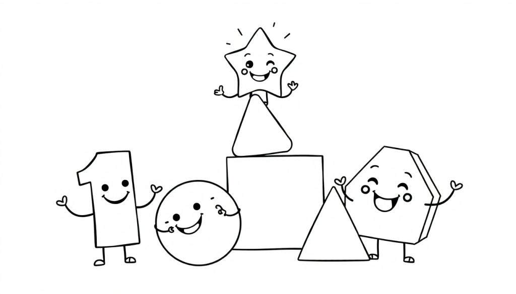 A friendly color panel showing numbers and shapes at a math party.