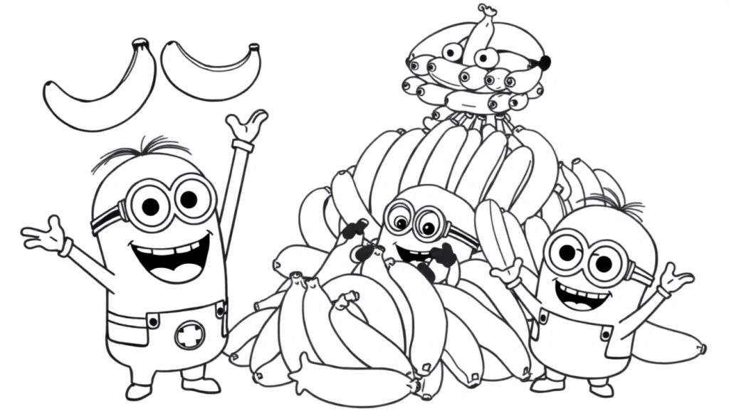 A color panel featuring happy Minions swimming in bananas.