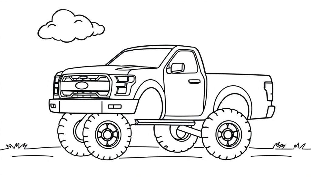 A monster truck illustration in a color panel, ready for coloring fun!
