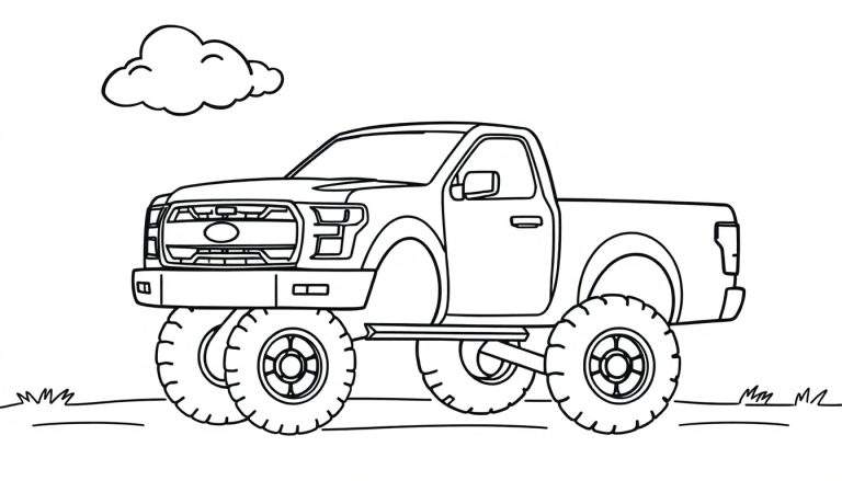 A monster truck illustration in a color panel, ready for coloring fun!