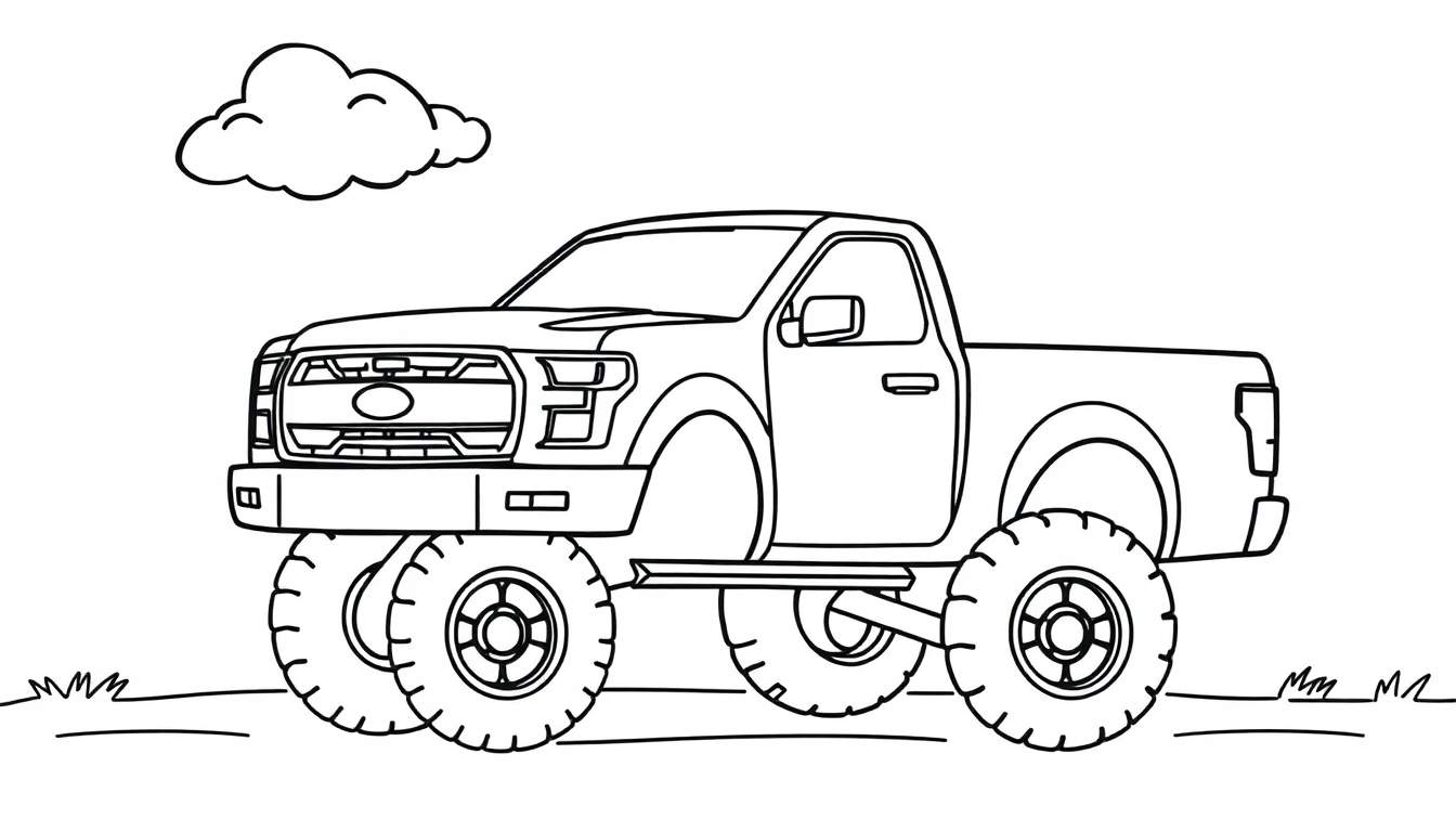 A monster truck illustration in a color panel, ready for coloring fun!