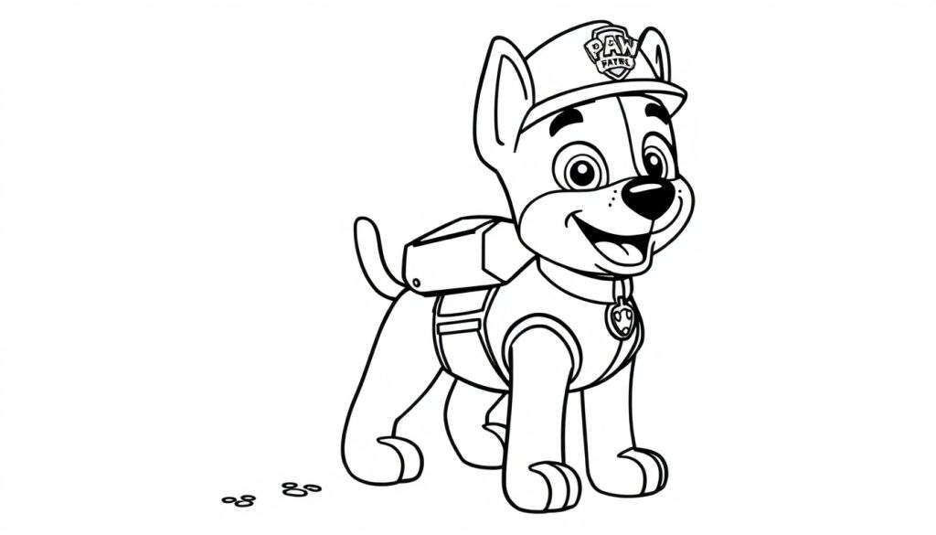A fun black and white Paw Patrol color panel with Chase ready for action!