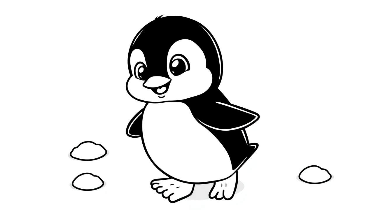 A cute baby penguin on a color panel, ready to be colored.