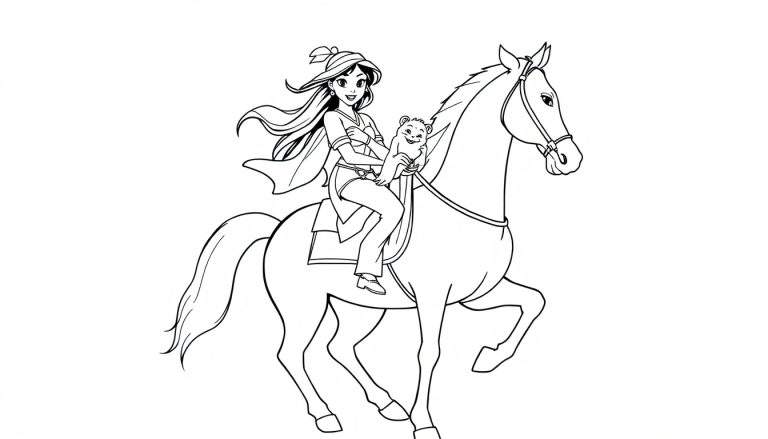 Princess Jasmine and Rajah on a horse, a color panel for fun.