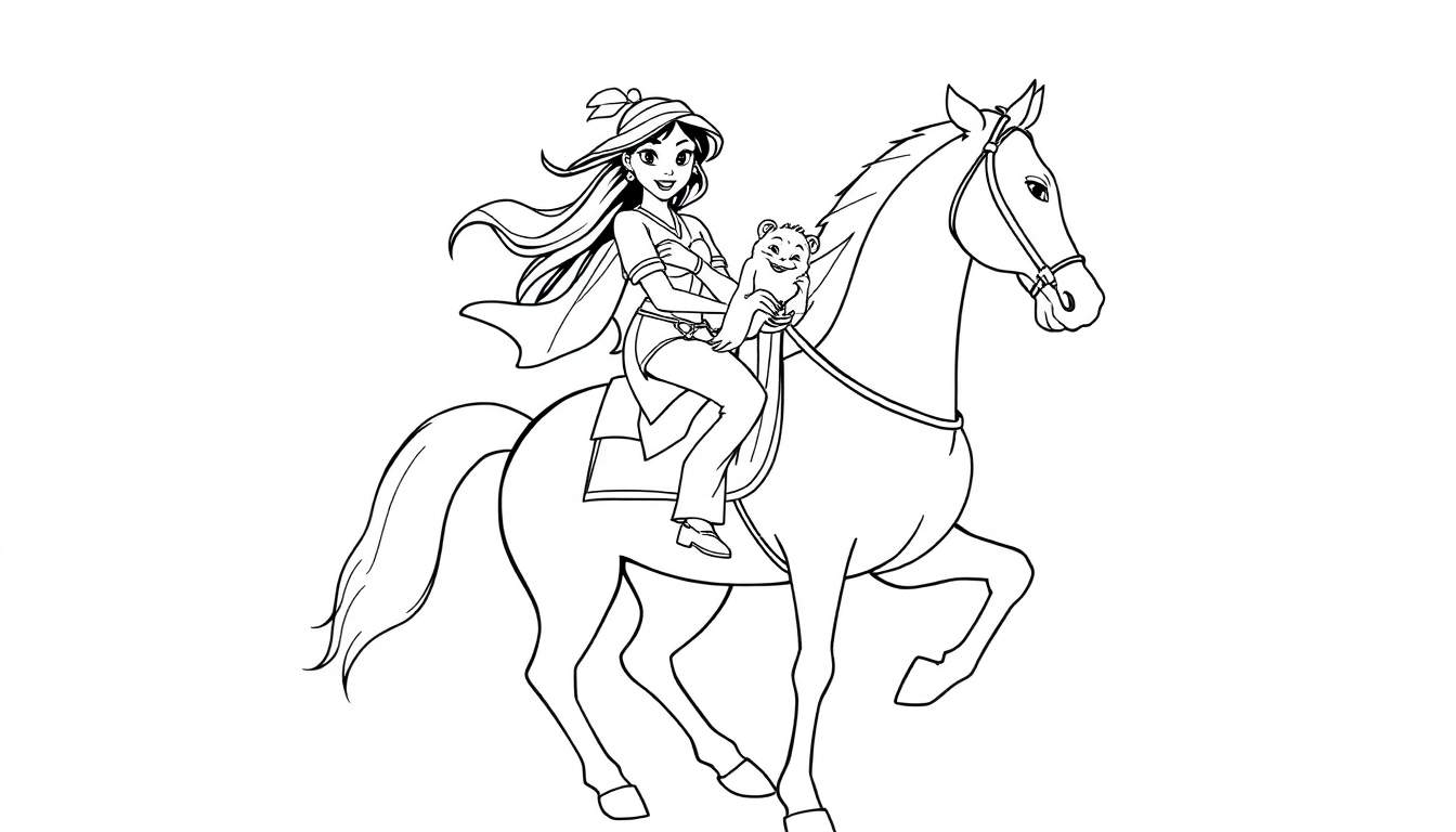 Princess Jasmine and Rajah on a horse, a color panel for fun.