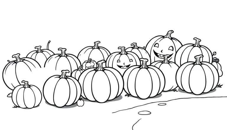 A fun color panel with many pumpkins, some with silly faces, waiting to be colored.