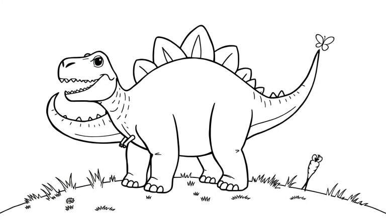 A friendly Stegosaurus in a black and white color panel.