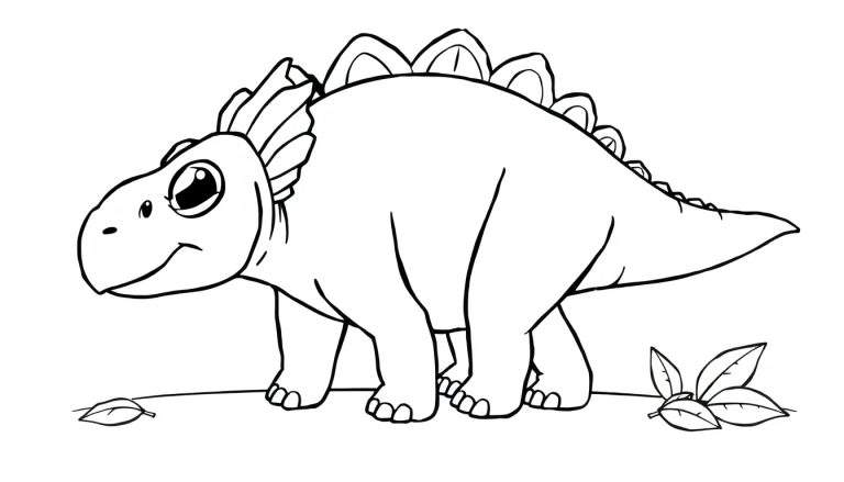 A friendly cartoon Stegosaurus for a color panel. This color panel features a Stegosaurus with a happy smile and large eyes, perfect for coloring. The color panel shows its signature back plates and tail.