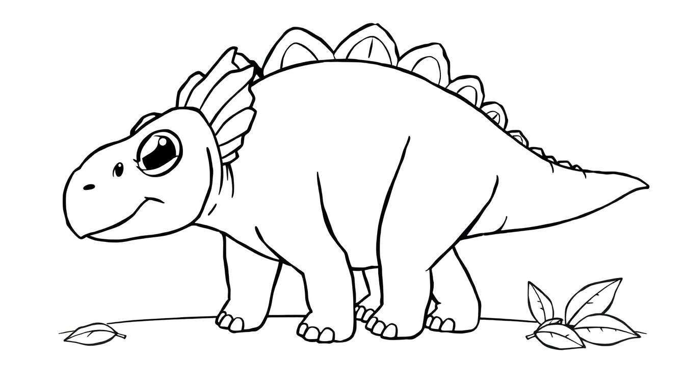 A friendly cartoon Stegosaurus for a color panel. This color panel features a Stegosaurus with a happy smile and large eyes, perfect for coloring. The color panel shows its signature back plates and tail.