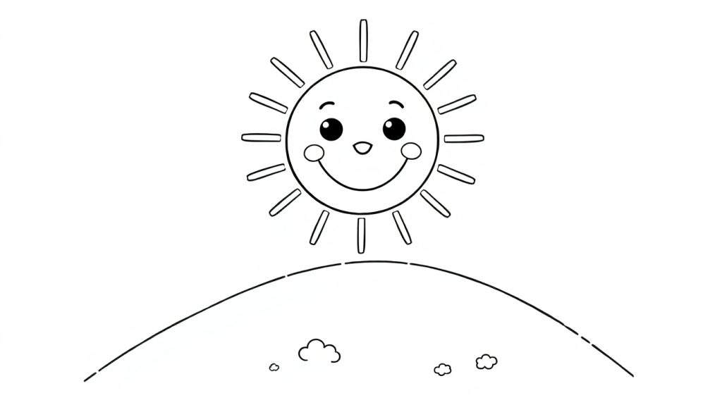 A happy sun peeking over a hill, ready for a fun color panel.