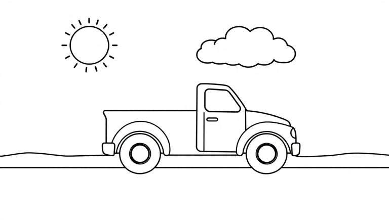 A friendly red truck coloring panel driving on a sunny road.